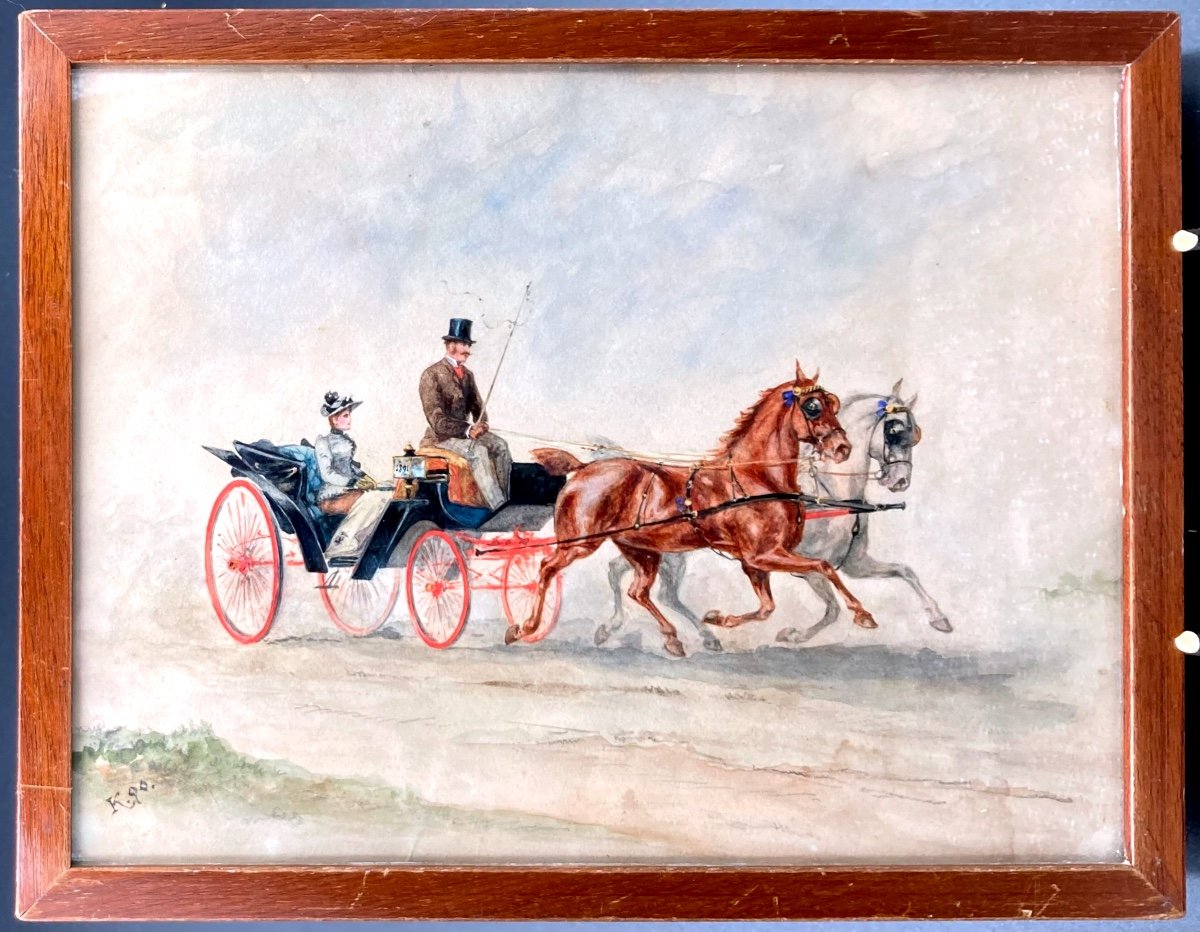 The Carriage - Watercolor Monogrammed "k" And Dated "90" - Vienna December 29, 1890 - Kuhn-photo-2