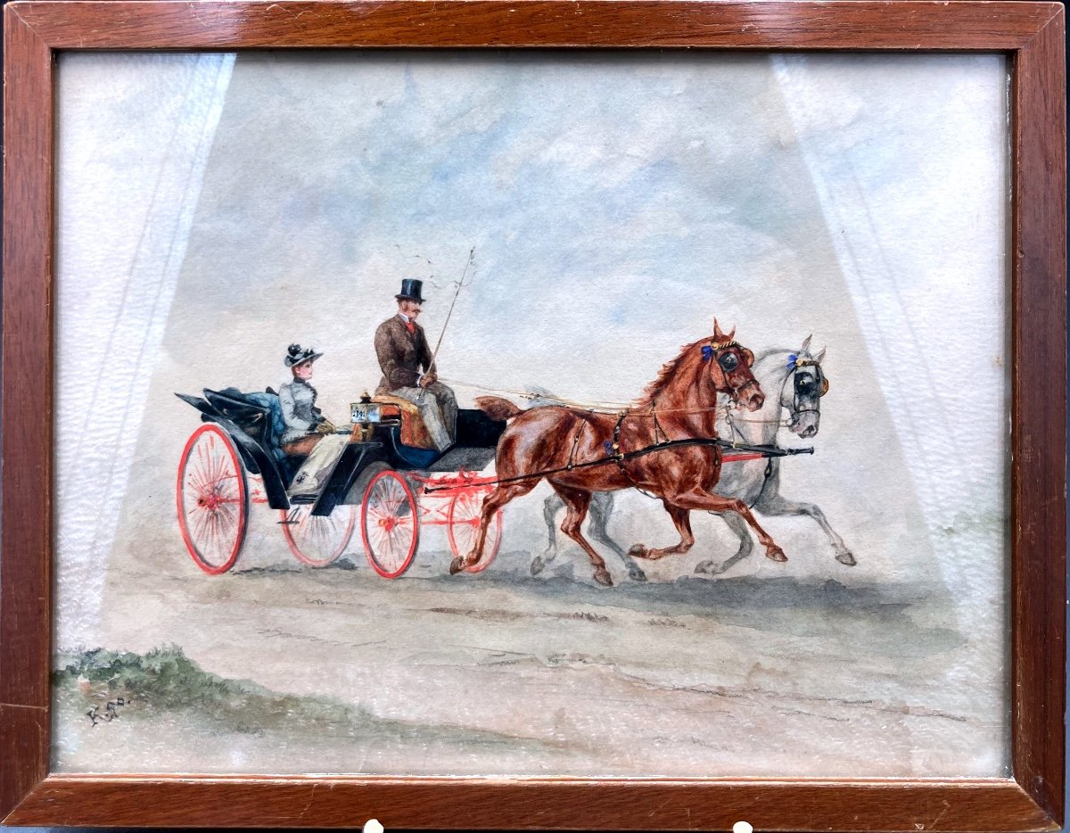 The Carriage - Watercolor Monogrammed "k" And Dated "90" - Vienna December 29, 1890 - Kuhn-photo-2