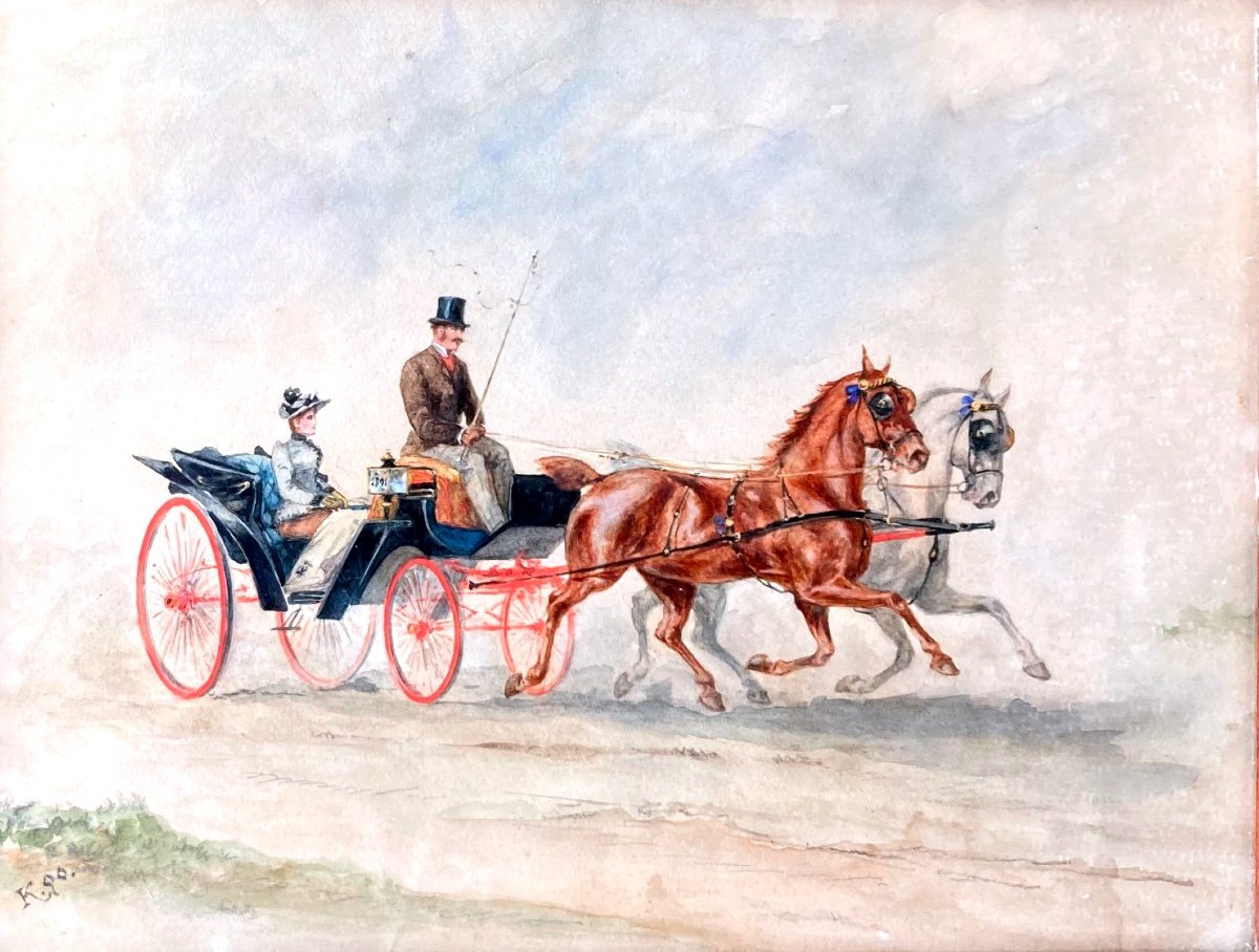 The Carriage - Watercolor Monogrammed "k" And Dated "90" - Vienna December 29, 1890 - Kuhn