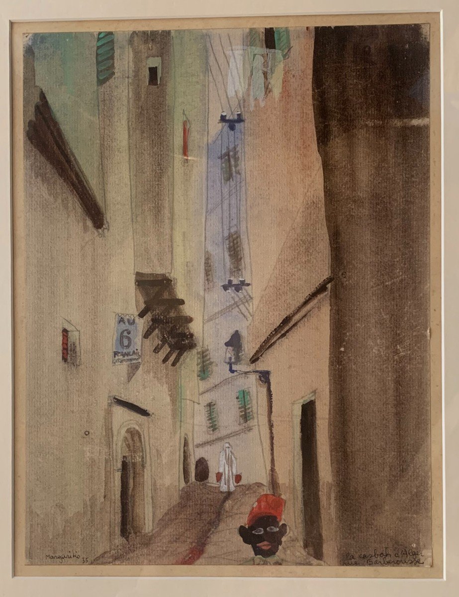 Margaritis - The Casbah Of Algiers Rue Barberousse - Watercolor On Paper - 1935-photo-4