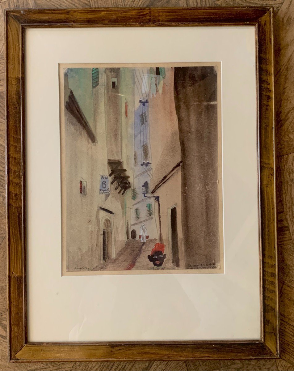 Margaritis - The Casbah Of Algiers Rue Barberousse - Watercolor On Paper - 1935