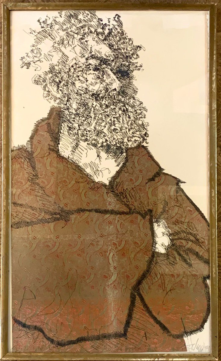 David Schorr (1947-2018) - Portrait Of A Man - Mixed Technique On Paper - Dated 1971 