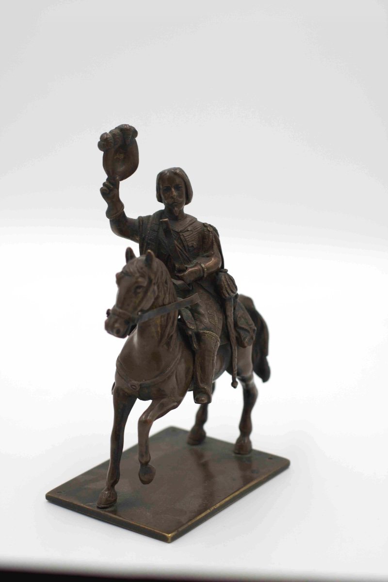 19th Century Bronze Statue Of A Saluting Horseman -photo-2