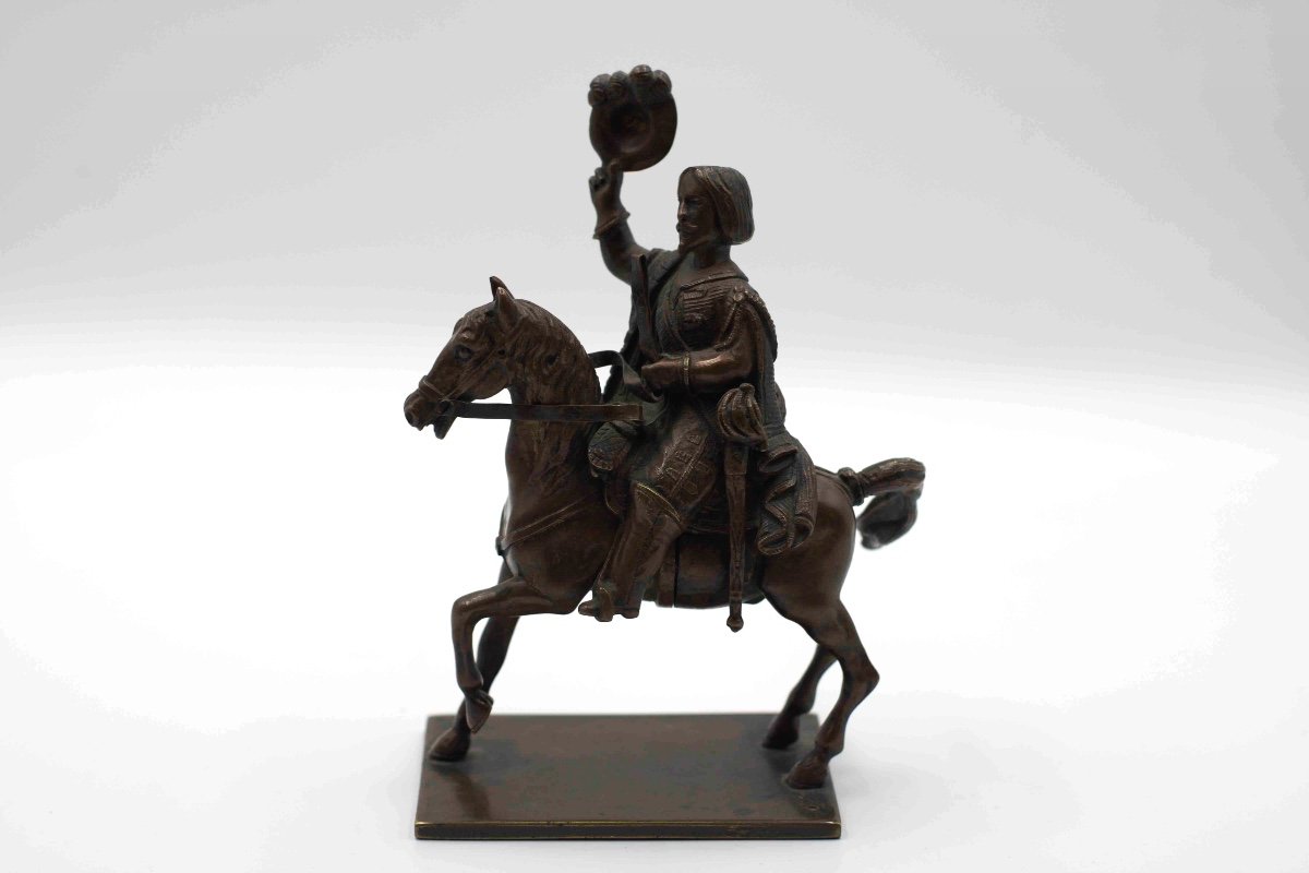 19th Century Bronze Statue Of A Saluting Horseman -photo-2