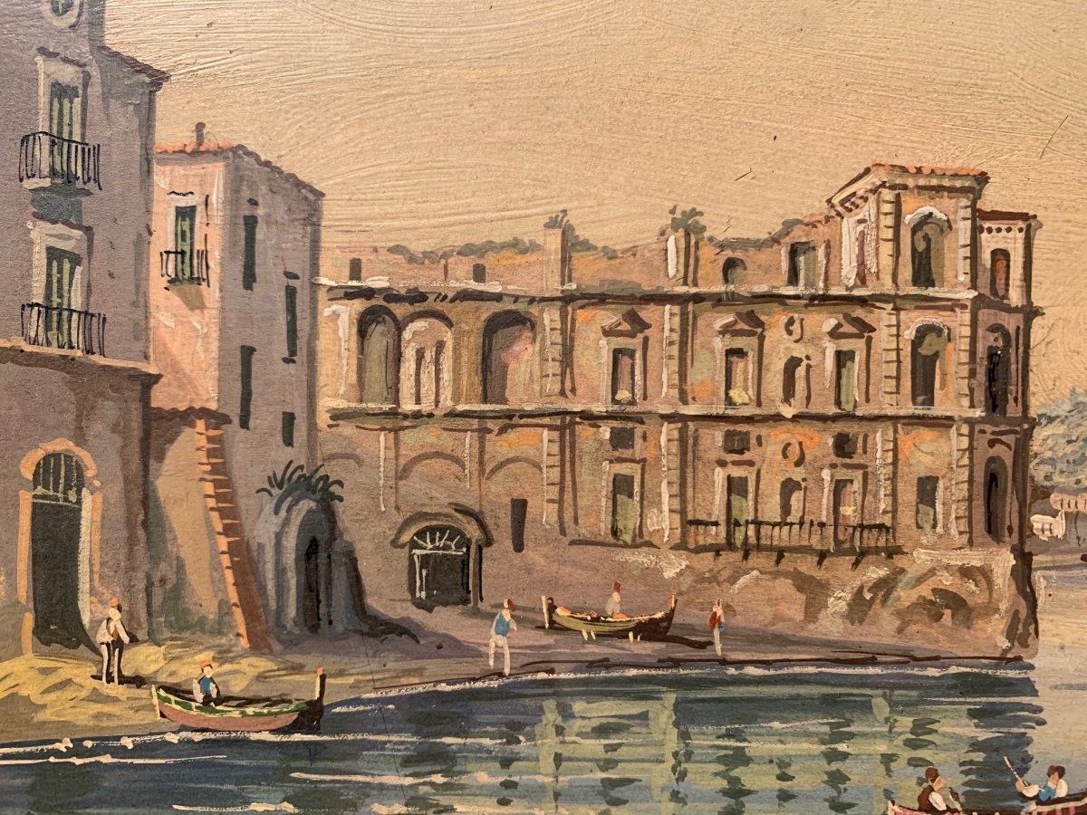 Naples - Fishing Scene In Front Of The Palazzo Donn'anna, Late 19th Century-photo-2