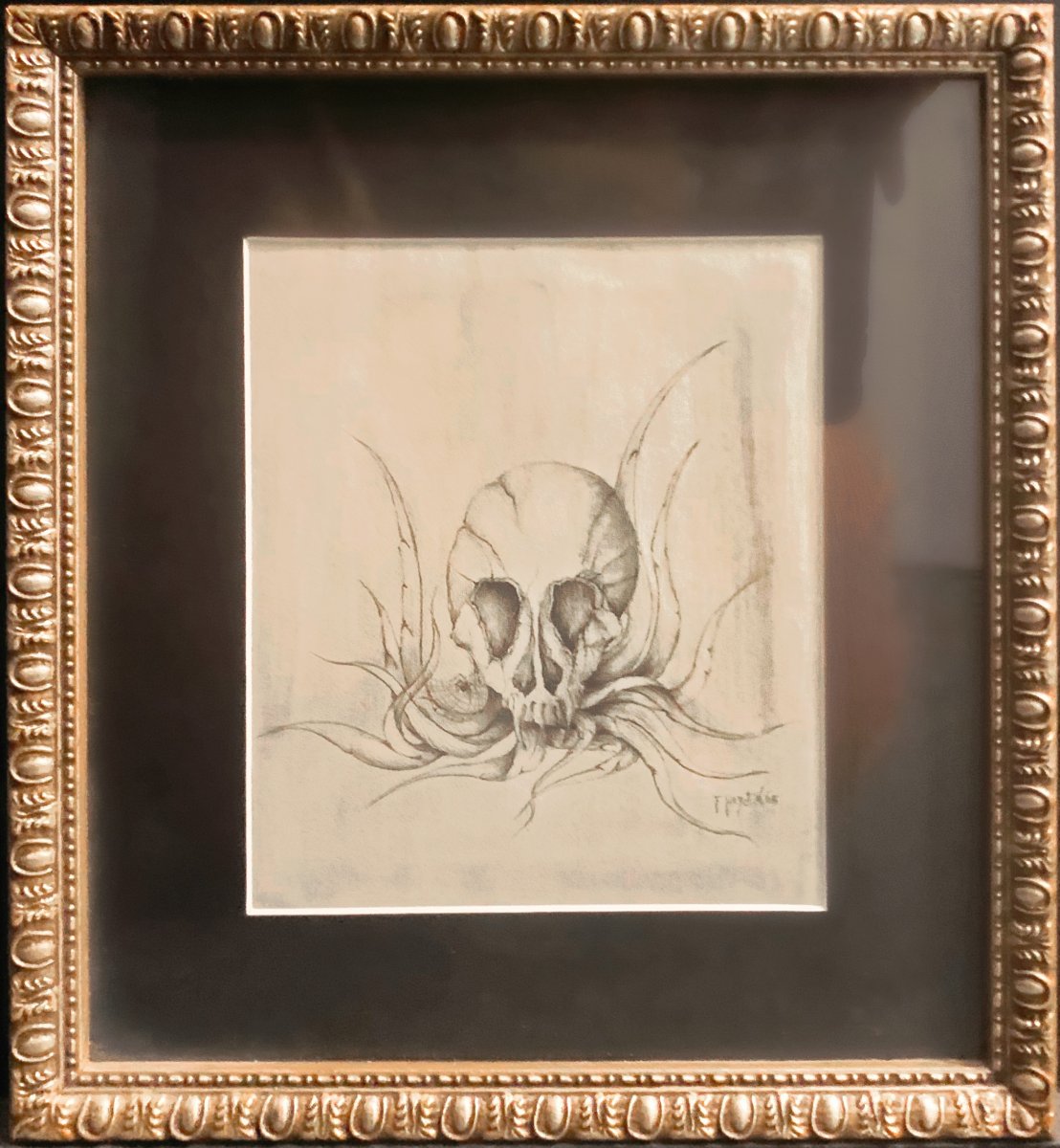 Frederic Heydt - Vanity : Skull Of A Vampire On Plant, Drawing Signed Dated 1965 - Memento Mori-photo-3