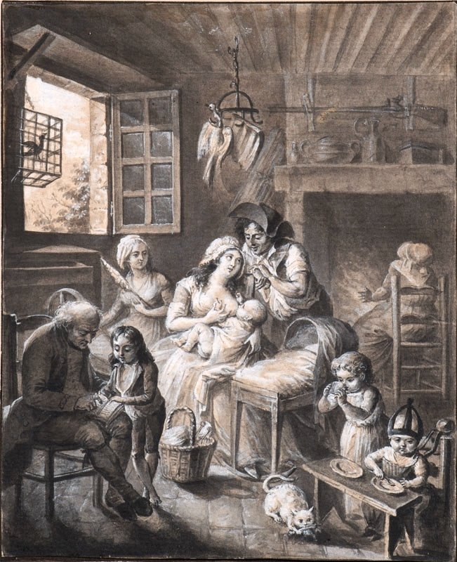 Ecole Française De La Deuxième Moitié Du 18ème Siècle l'Heureuse Famille - Lavis d'encre-photo-2