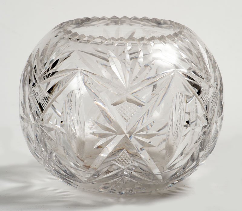 Crystal Ball Vase Of Saint-louis With Decorations Of Cut Flowers. 