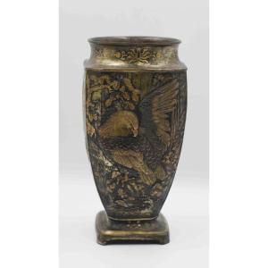 Japan Circa 1900 - Vase Decorated With Eagle, Branched Birds And Flowers In Waves