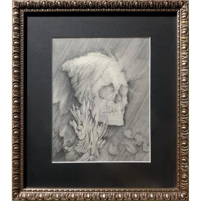 Frédéric Heydt - Vanity: Skull In Flames, Pencil Drawing C. 1960 - Memento Mori