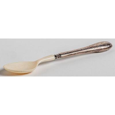 19th Century - Spoon Monogrammed Cn Or Tn In Silver With Minerva Punch And Ivory
