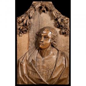 17th Century School - Presumed Portrait Of Martin Luther On Carved Panel