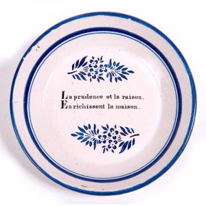 France Début Du 19ème Siècle - Assiette En Faïence Blanche Bleue Et Noire 