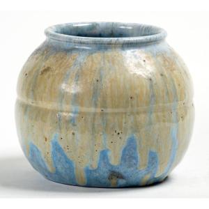 école Française Du 20ème Siècle- Vase Boule En Céramique Bleue Et Verte. 