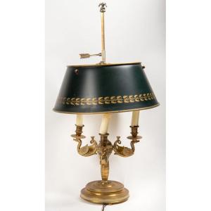 France 19th Century Empire Style-hot Water Bottle Lamp With Three Lights Decorated With Swans. 