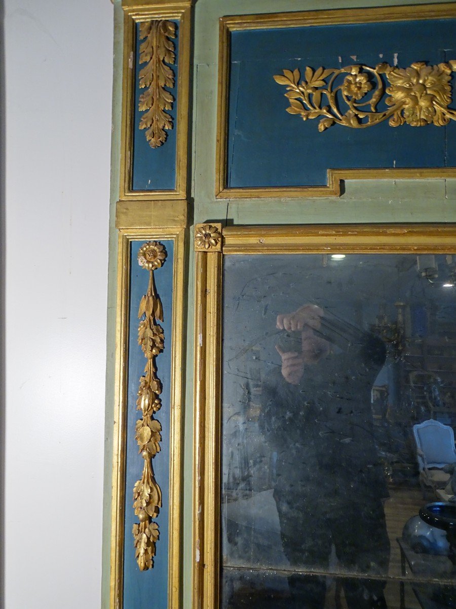Trumeau Mirror In Painted And Gilded Wood Italy XVIII-photo-2