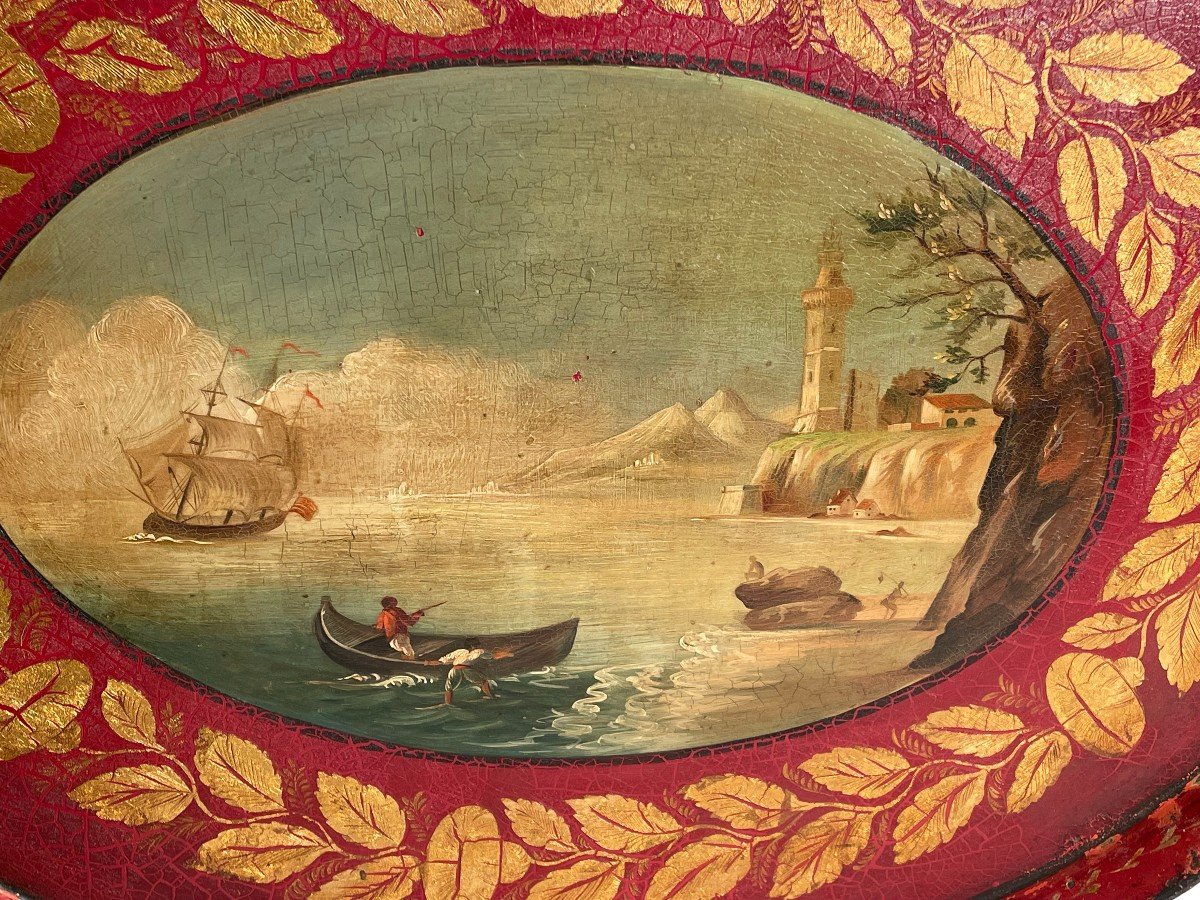 Painted Sheet Tray Directoire Period Marine Scene-photo-2