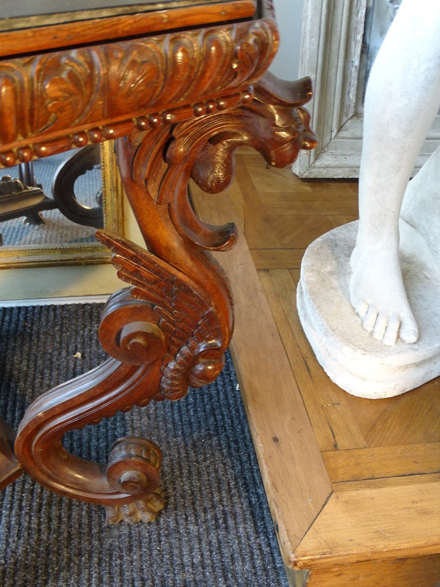 Walnut Table Base Decorated With Chimeras Slate Tray Circa 1880-photo-3