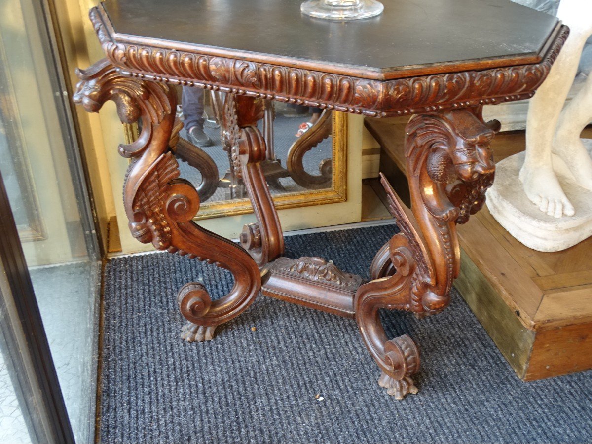 Walnut Table Base Decorated With Chimeras Slate Tray Circa 1880-photo-4