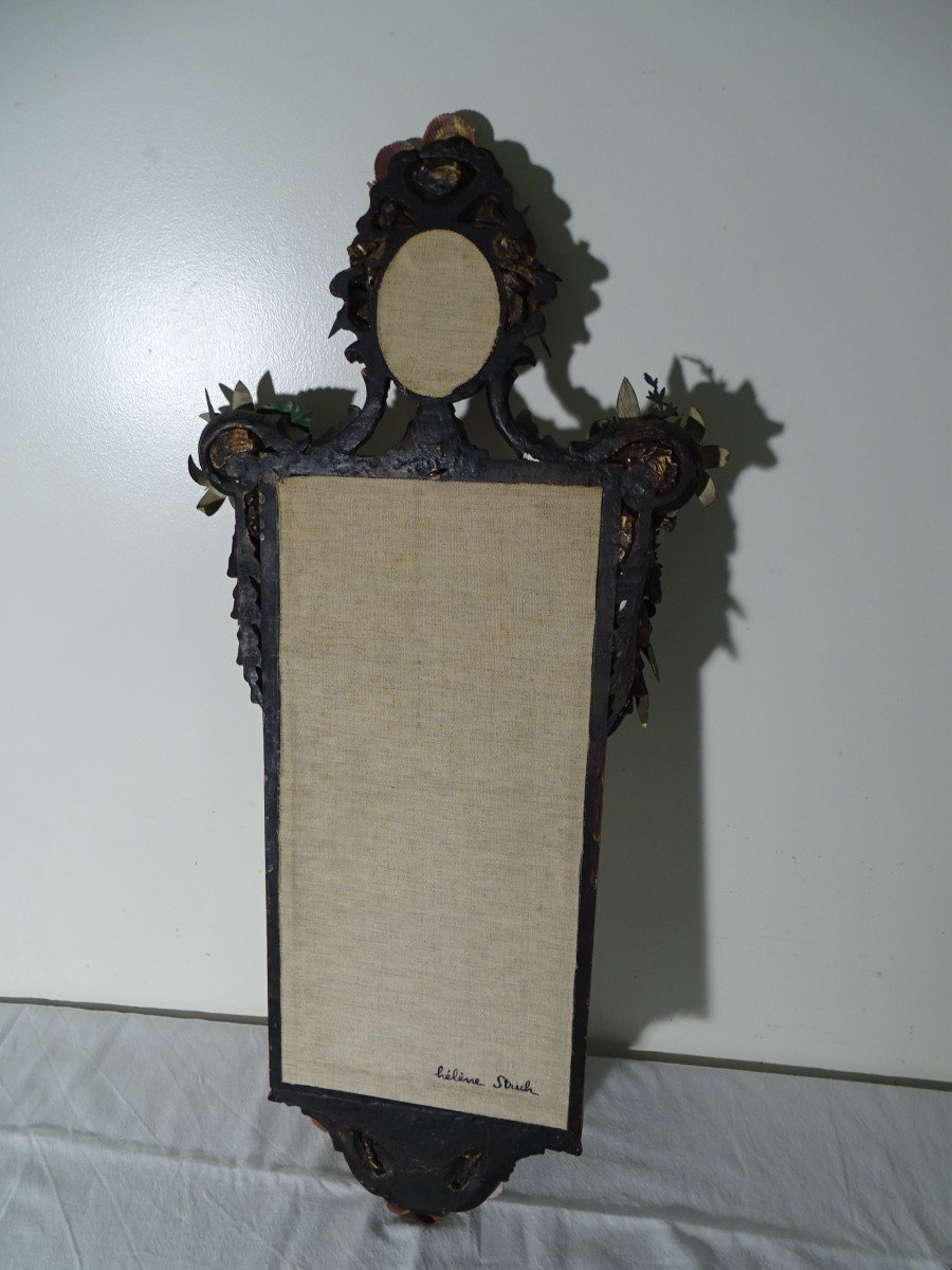 Miroir En Bois Doré Et Métal d'Hélène Strich époque XX Siècle-photo-4