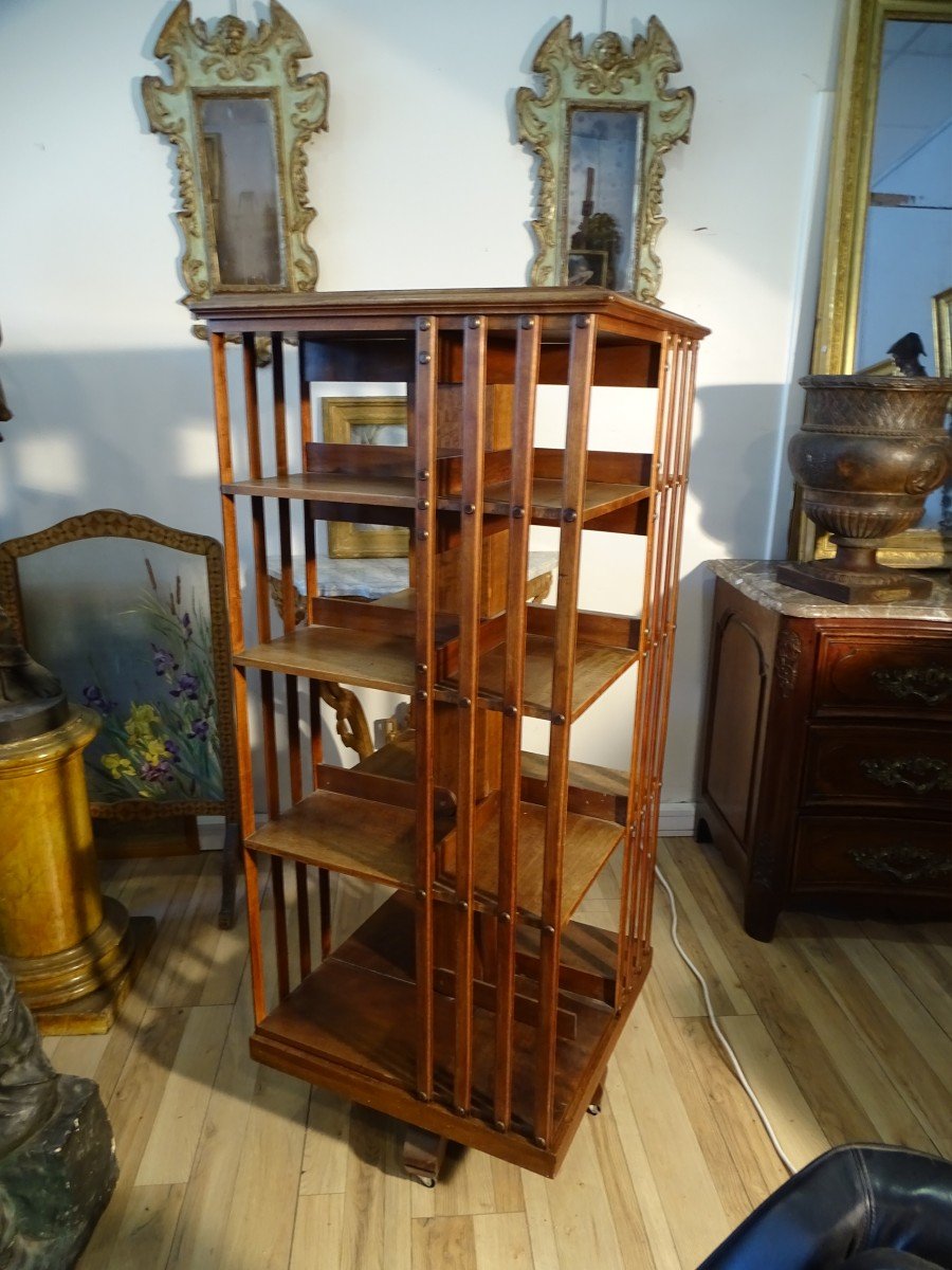 Revolving Library In Walnut From Maison Terquem In Paris Circa 1900-photo-2