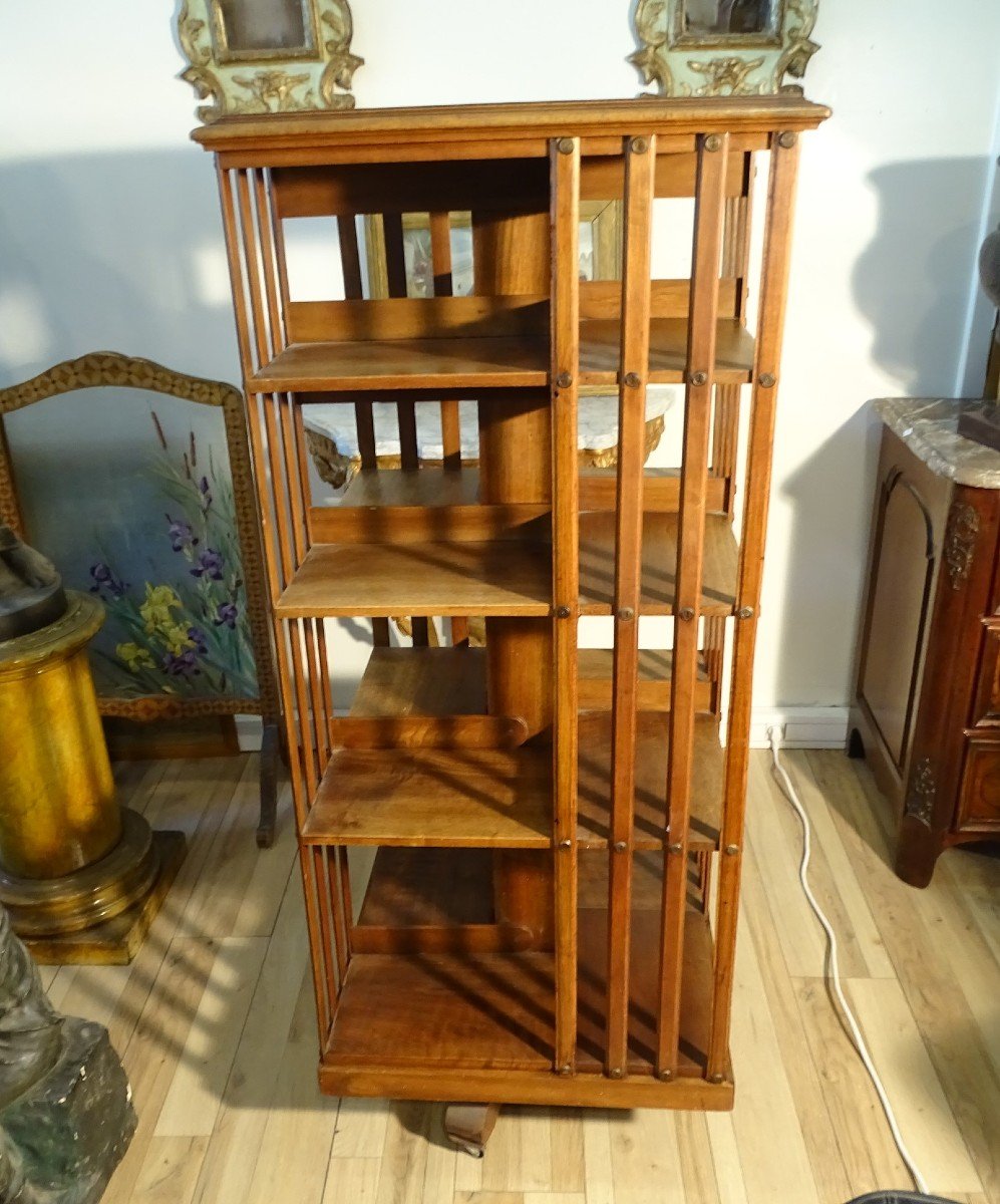 Revolving Library In Walnut From Maison Terquem In Paris Circa 1900-photo-3