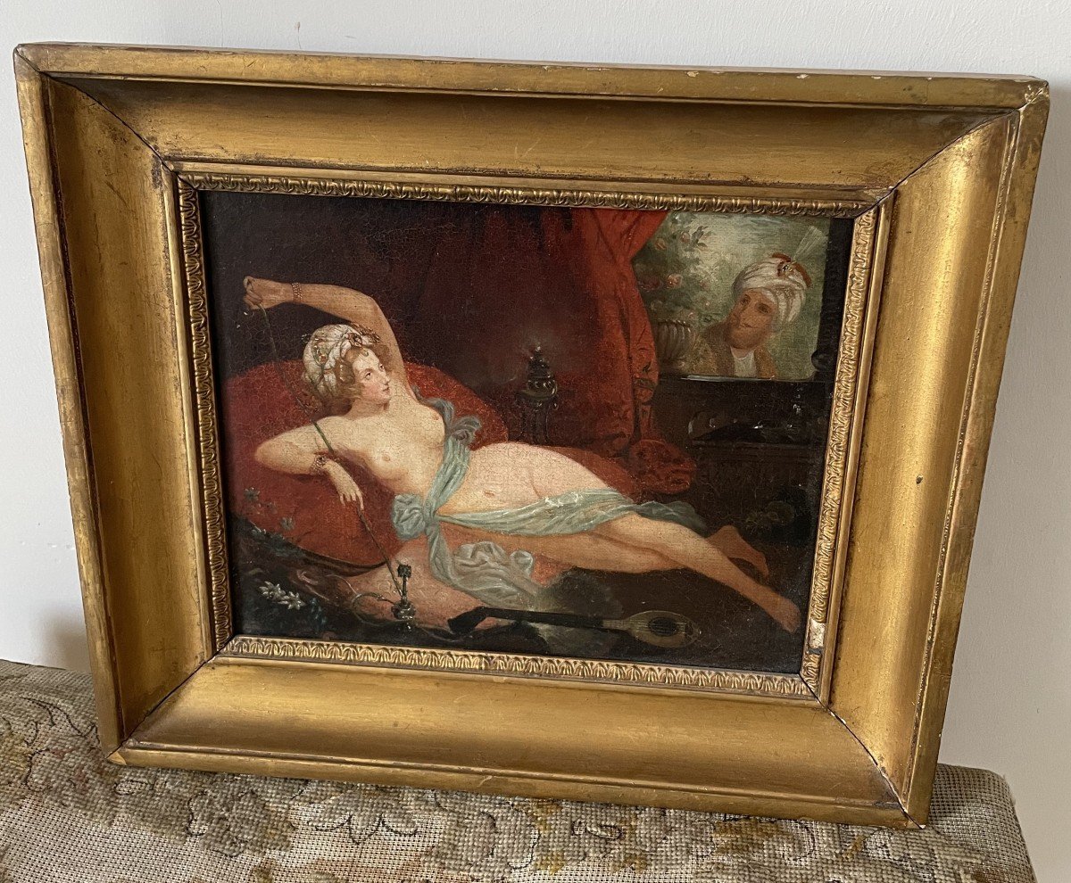 Tableau Orientaliste Odalisque Huile Sur Toile XIX ème-photo-2