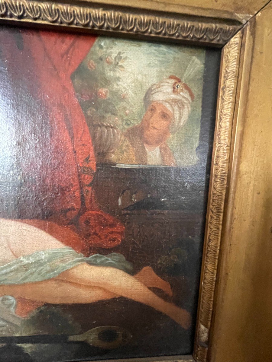 Tableau Orientaliste Odalisque Huile Sur Toile XIX ème-photo-3