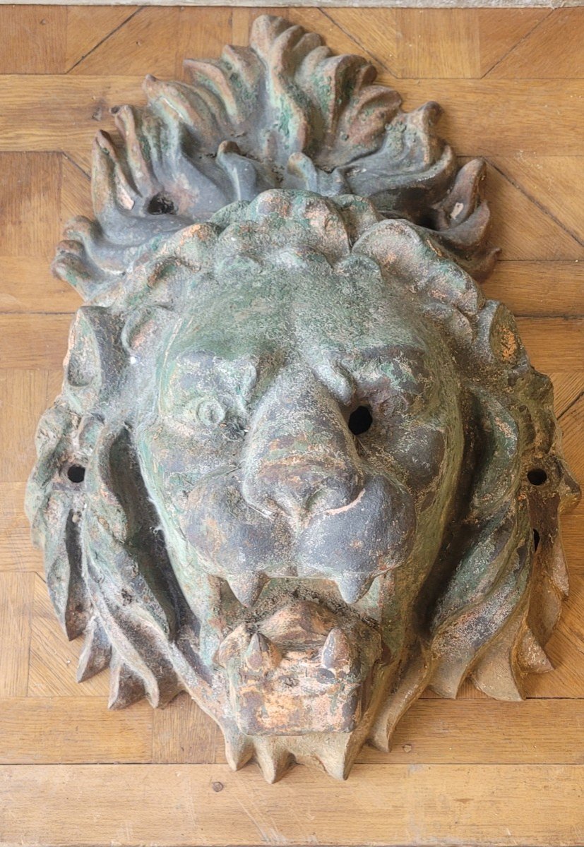 Tête De Lion En Fonte De Fer Peinte XIX ème Siècle-photo-3