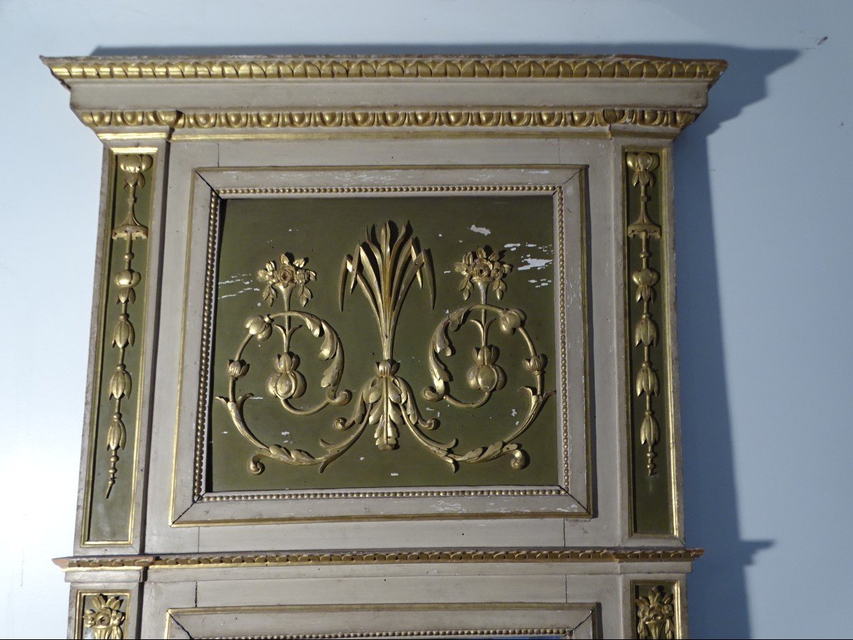 Italian Neoclassical Trumeau In Painted And Gilded Wood 18th Century-photo-2