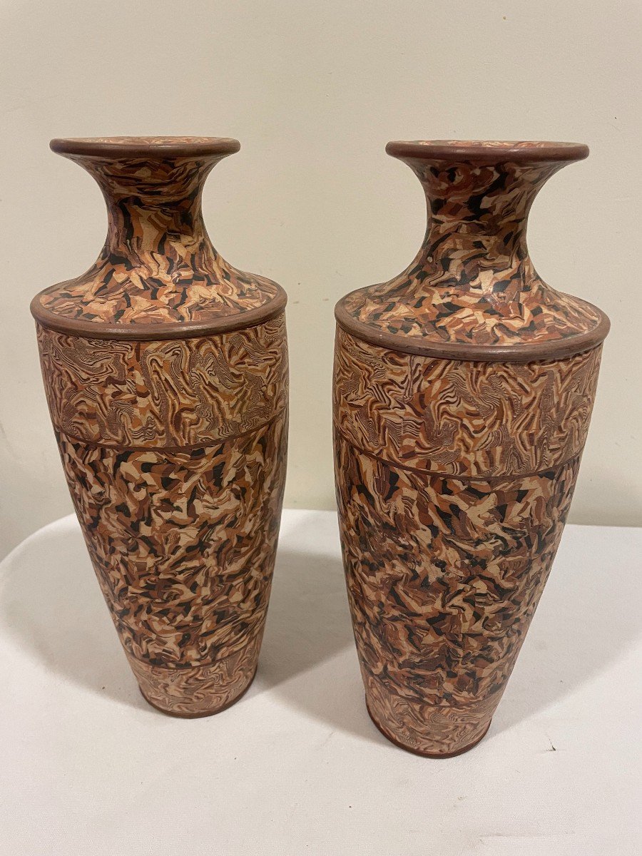 Pair Of Pichon D Uzes Vases Terres Mélées Period 1880 1900