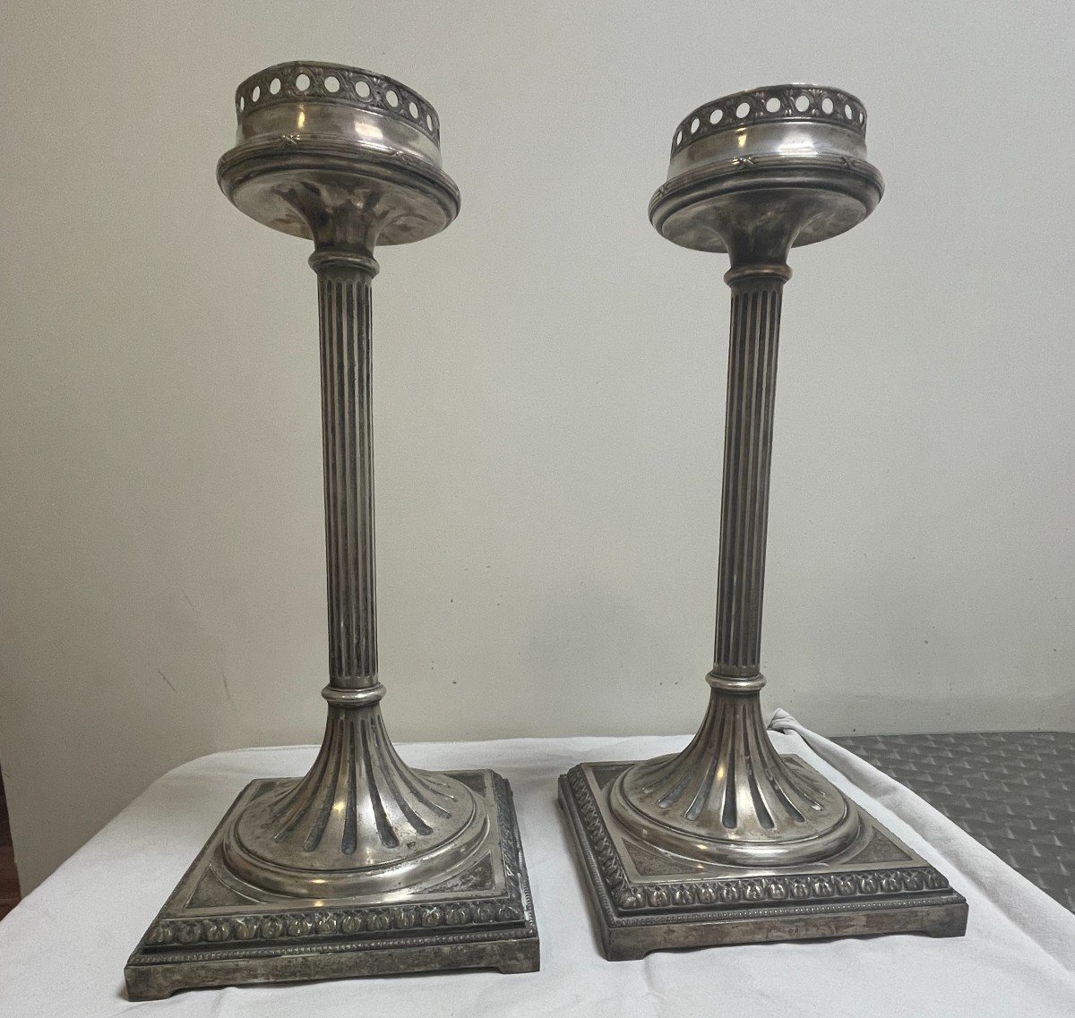 Pair Of Silver Metal Ashtray Holders From Hotel Ruhl