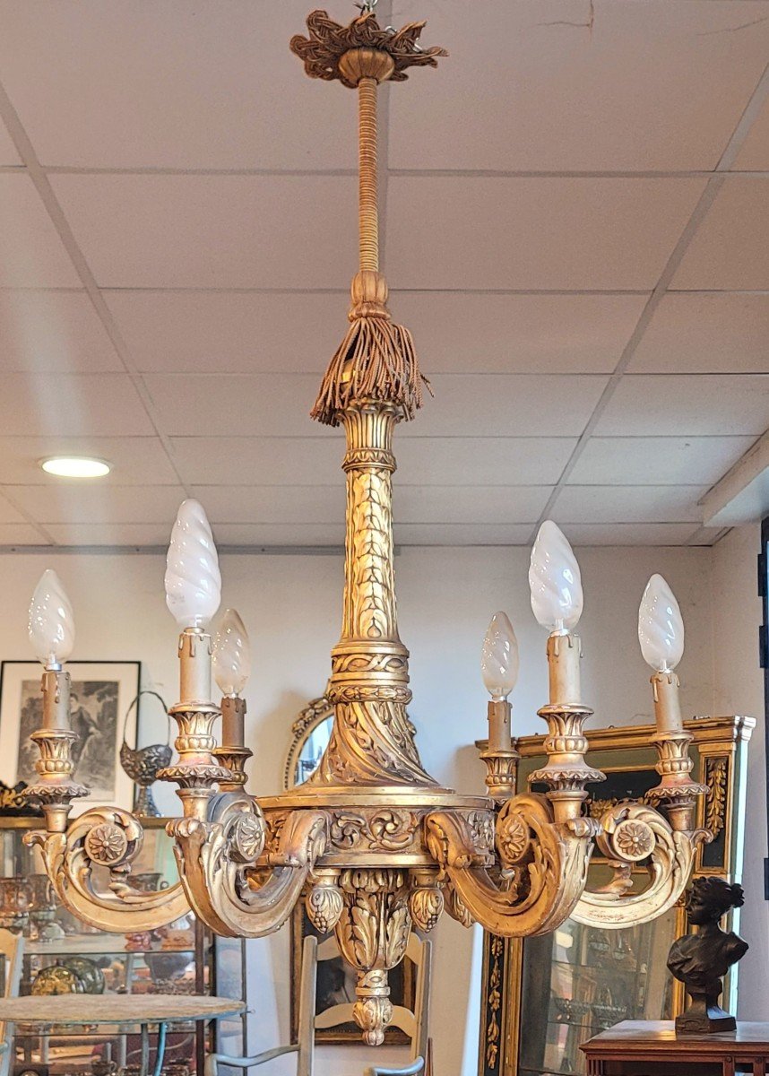 Lustre en Bois Doré De Style Louis XIV époque XIX ème