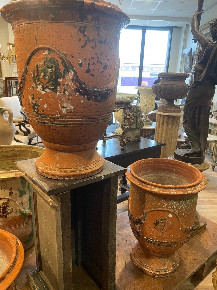 Trois Vases d'Anduze En Terre Cuite Signés Boisset Circa 1900