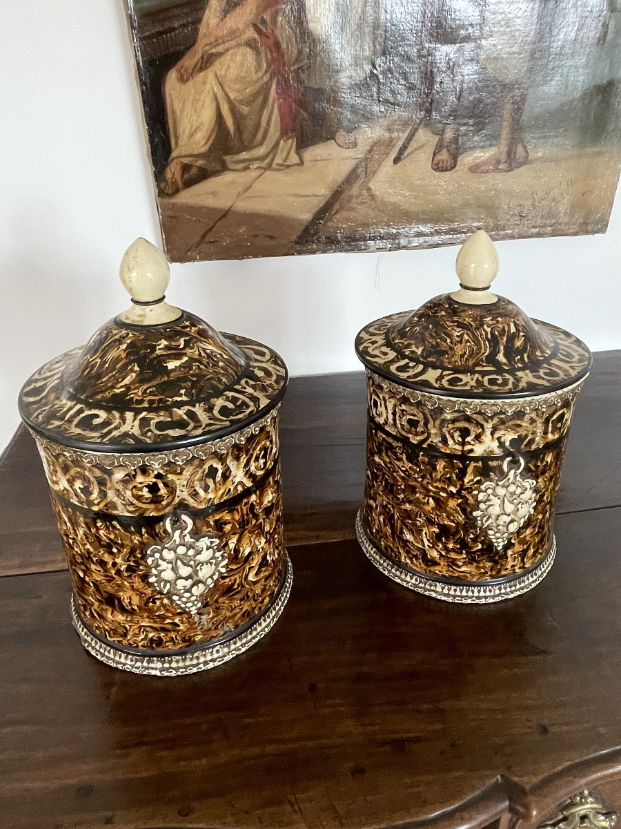 Pair Of Covered Ceramic Pots Signed Pichon Uzès 19th Century