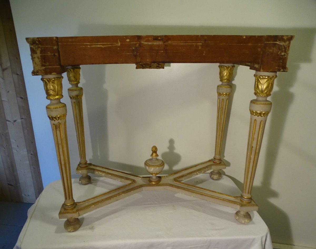 Console époque Louis XVI En Bois Laqué Et Doré-photo-2