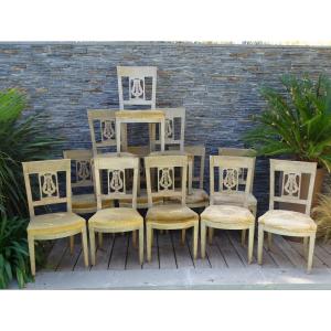 Suite Of 12 Directoire Period Chairs Painted Late 18th Century