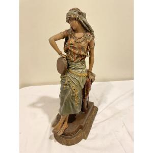 Regulate Orientalist Woman Musician Signed Louis Hottot Period Late 19th