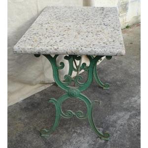 Table De Jardin En Fonte Peinte Plateau En Granito  XIX ème