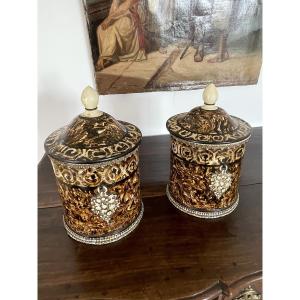 Pair Of Covered Ceramic Pots Signed Pichon Uzès 19th Century