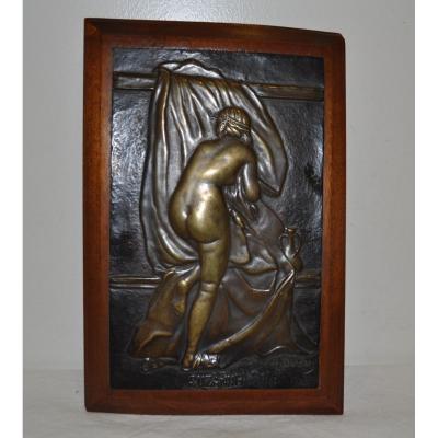 Plaque En Bronze Femme Sortie Du Bain  1925