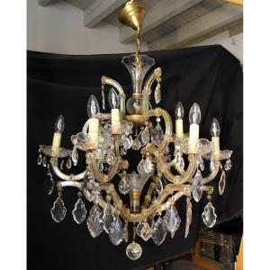 Venetian Chandelier In Glass And Crystal With 9 Lights Early XX