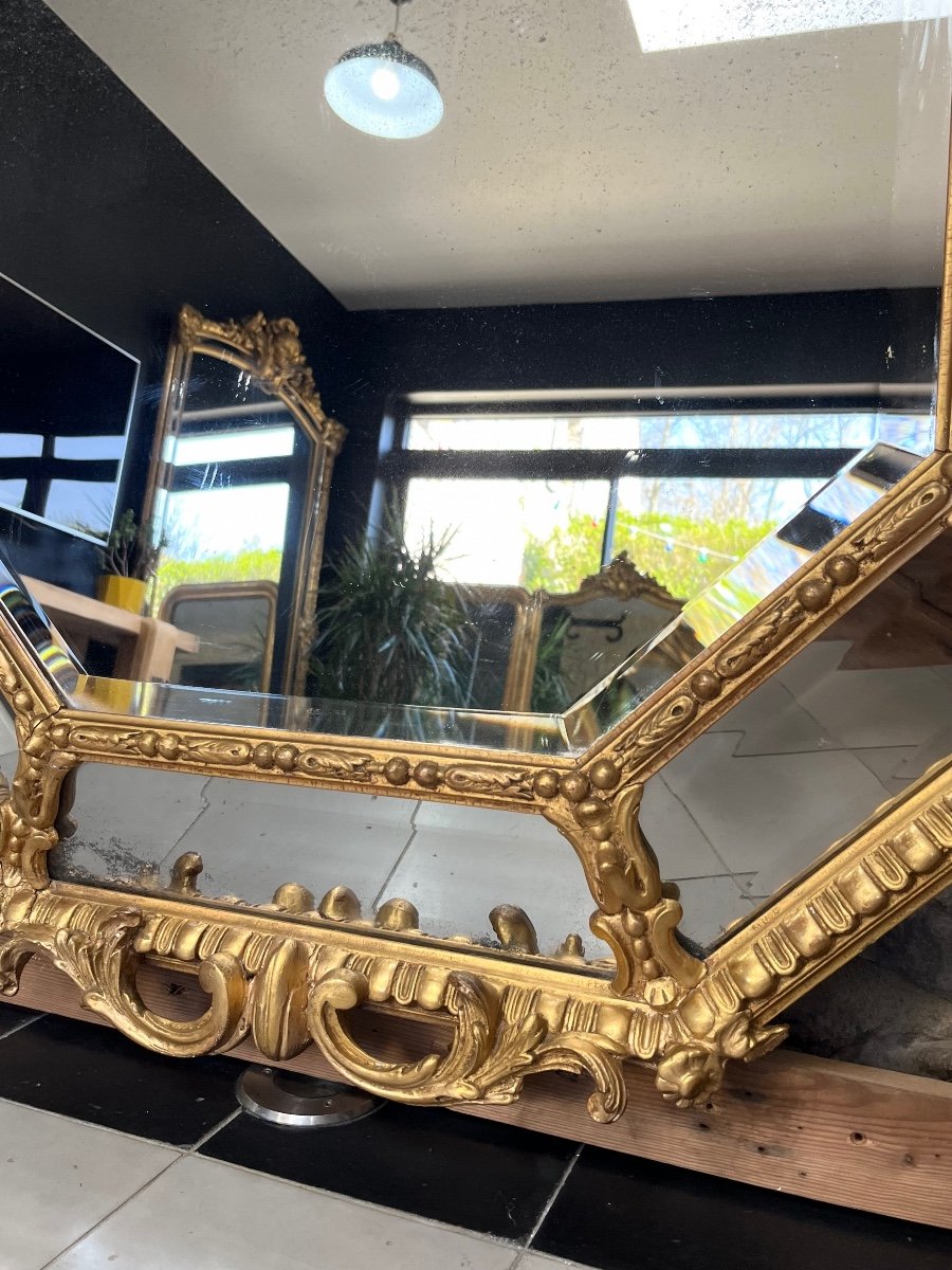 Miroir Parecloses à Fronton Doré à La Feuille D’or, époque 19ème,  142,5cm/105,5cm.-photo-5