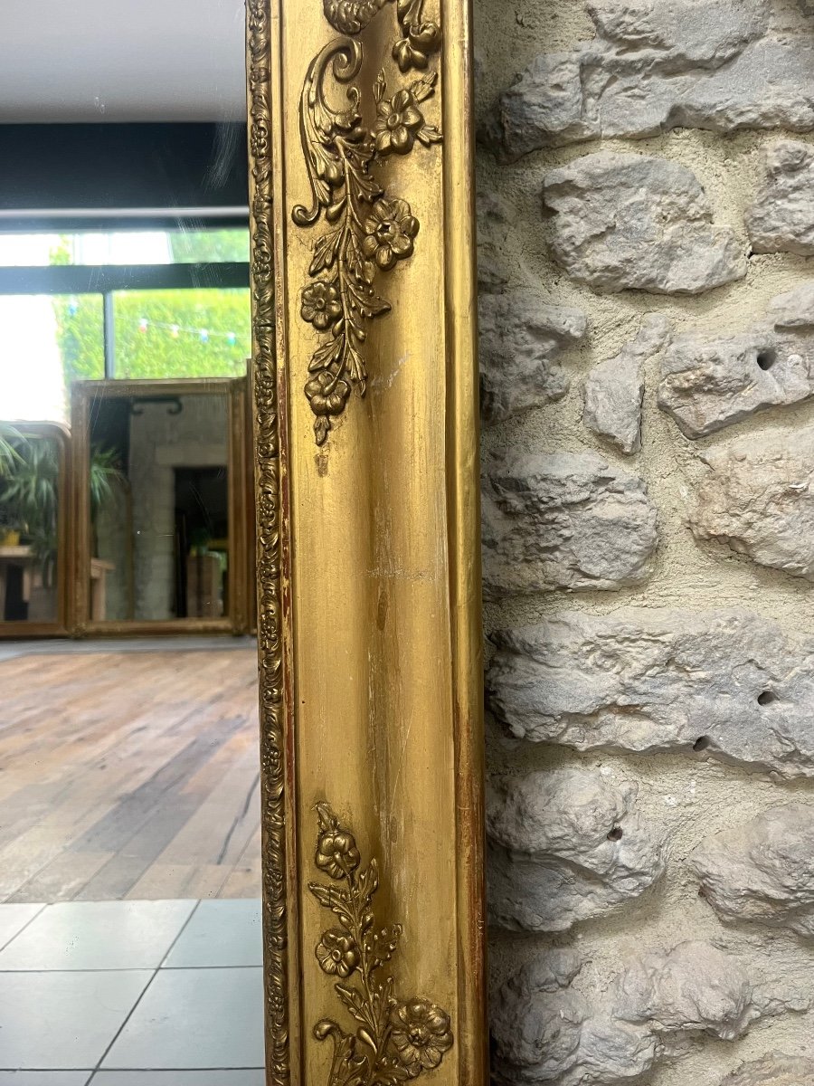 Miroir Ancien 144,5cm/131,5cm De Cheminée Doré à La Feuille D’or, Début 19ème Glace Au Mercure.-photo-1