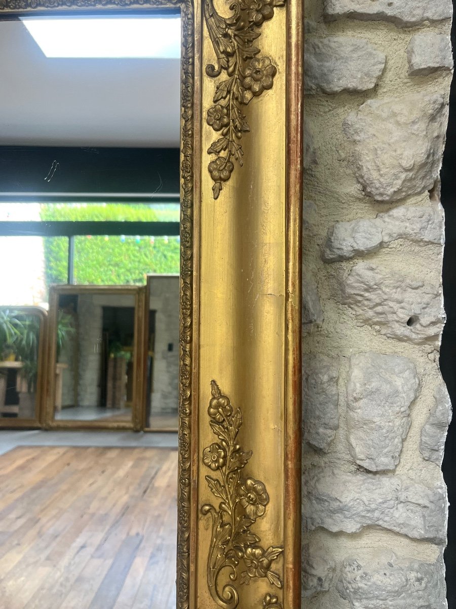 Miroir Ancien 144,5cm/131,5cm De Cheminée Doré à La Feuille D’or, Début 19ème Glace Au Mercure.-photo-3