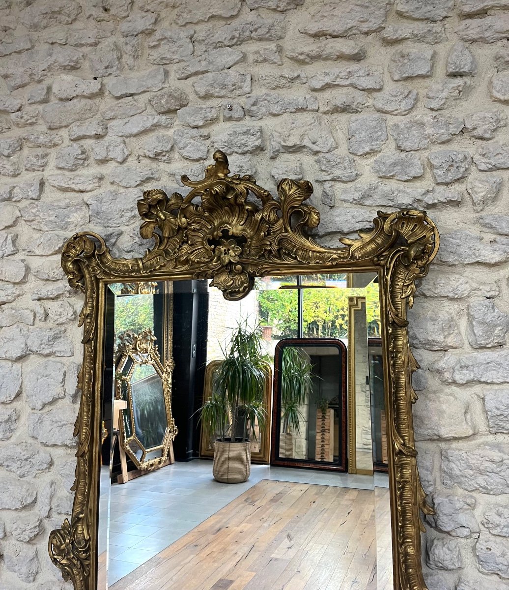 Antique Pediment Mirror 159cm/90.5cm Beveled Glass -photo-2