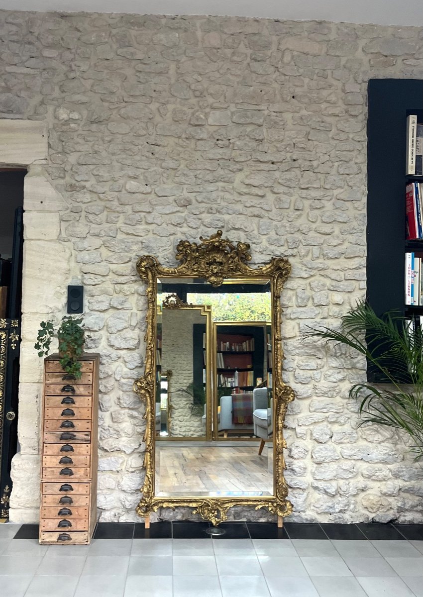 Antique Pediment Mirror 159cm/90.5cm Beveled Glass 