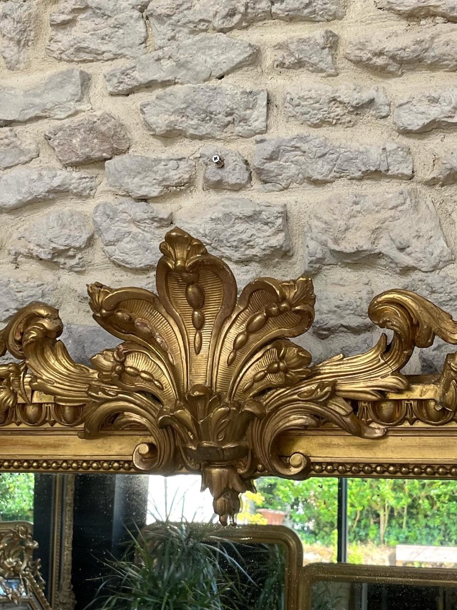 Antique Mirror With Pediment And Beading Gilded With Gold Leaf 164cm/99.5cm-photo-2