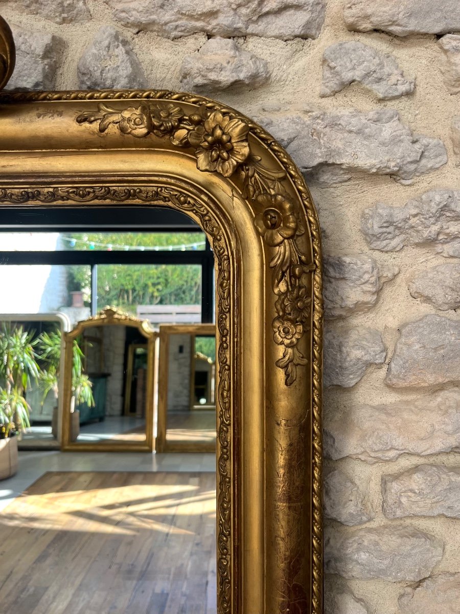 Antique Louis-philippe Mirror With Pediment 186.5cm/127.5cm Gilded With Gold Leaf -photo-3