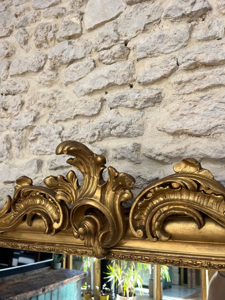 Antique Louis-philippe Mirror With Pediment 186.5cm/127.5cm Gilded With Gold Leaf -photo-1